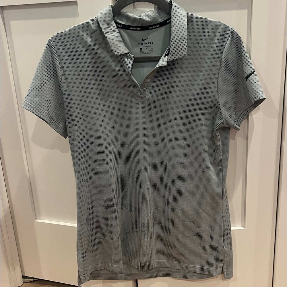 Nike White and Black Dri-Fit Polo